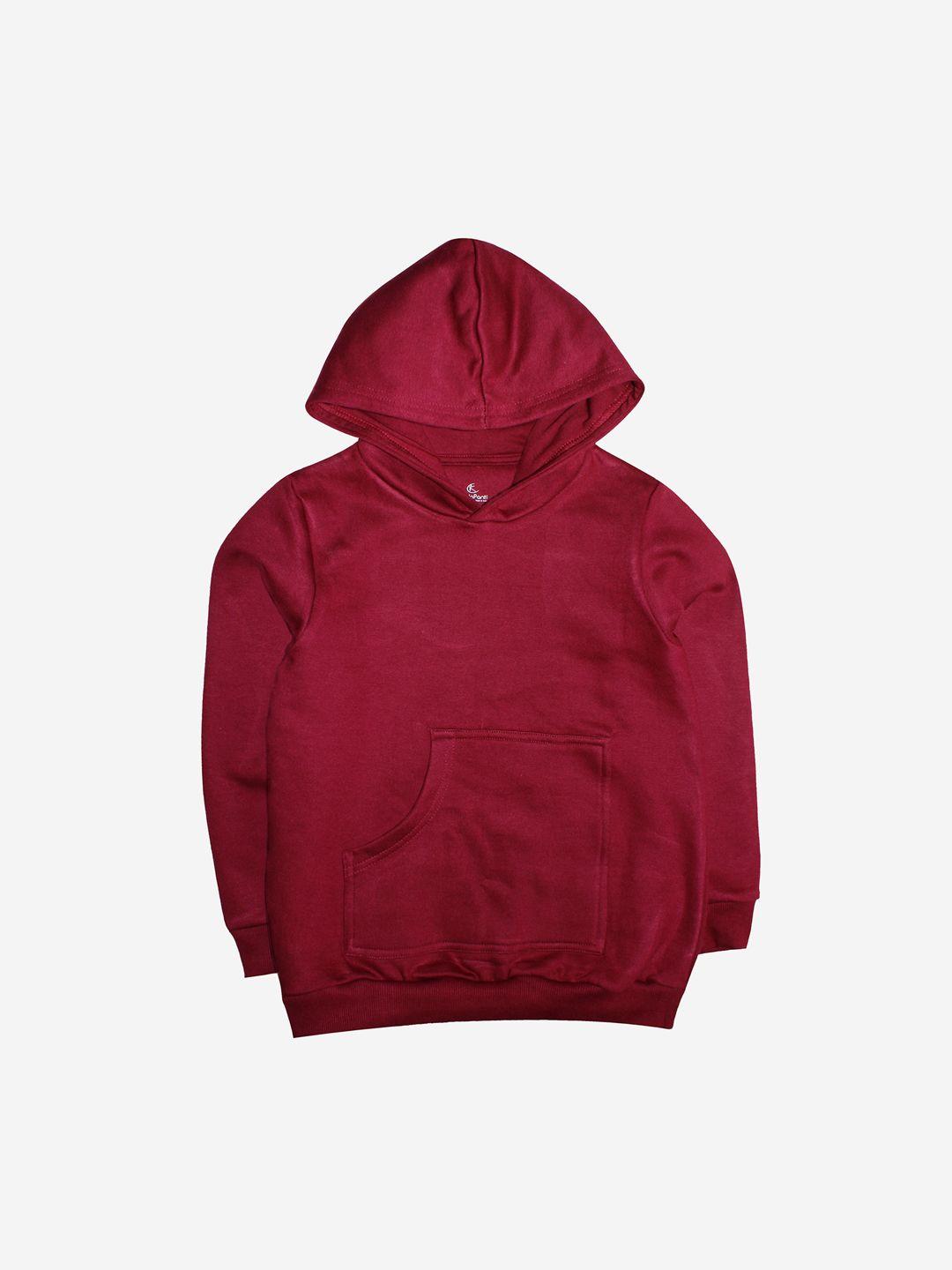 kiddopanti unisex kids maroon pure cotton hooded sweatshirt