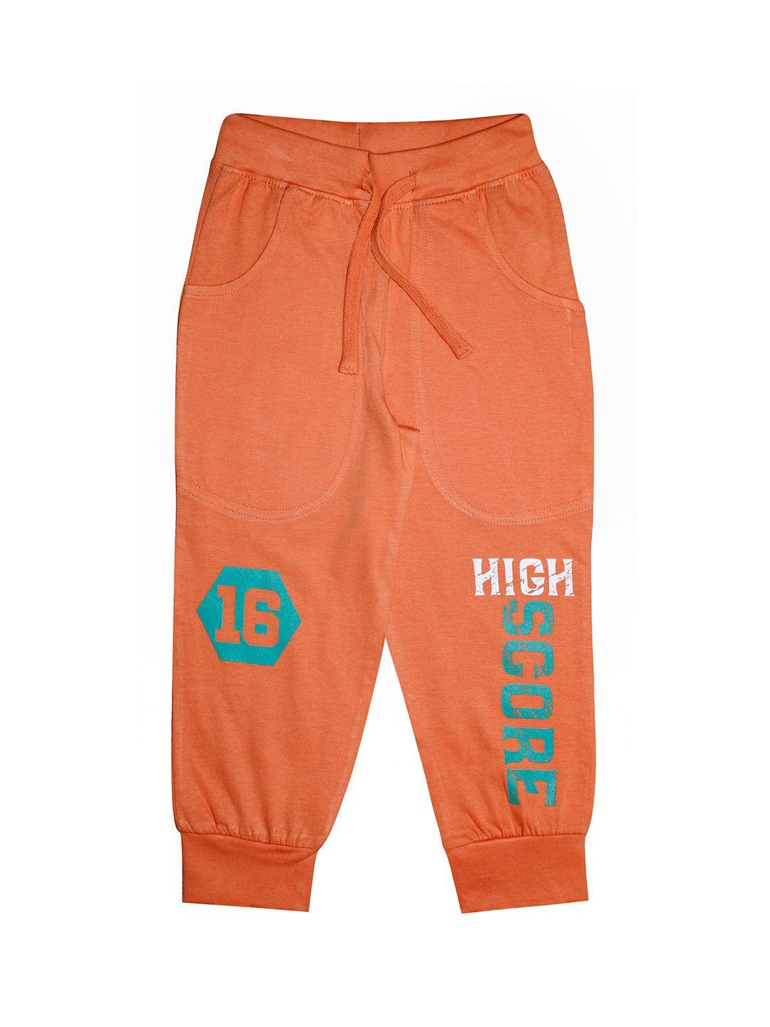 kiddopanti unisex kids orange & white printed straight-fit joggers