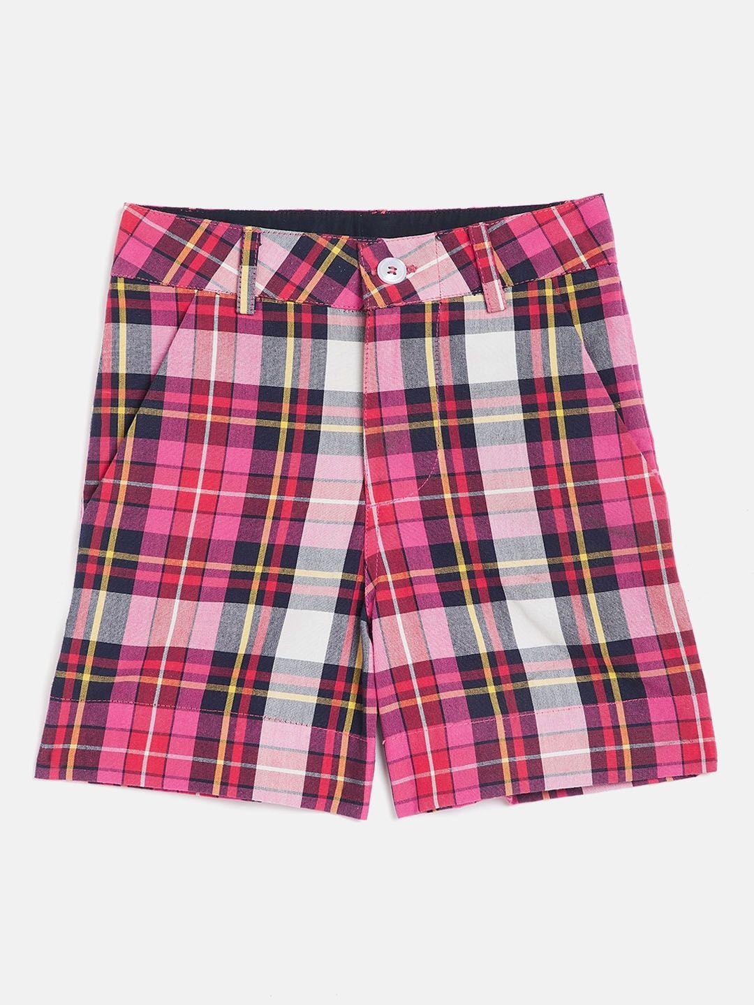 kidklo boys multicoloured checked mid-rise regular shorts