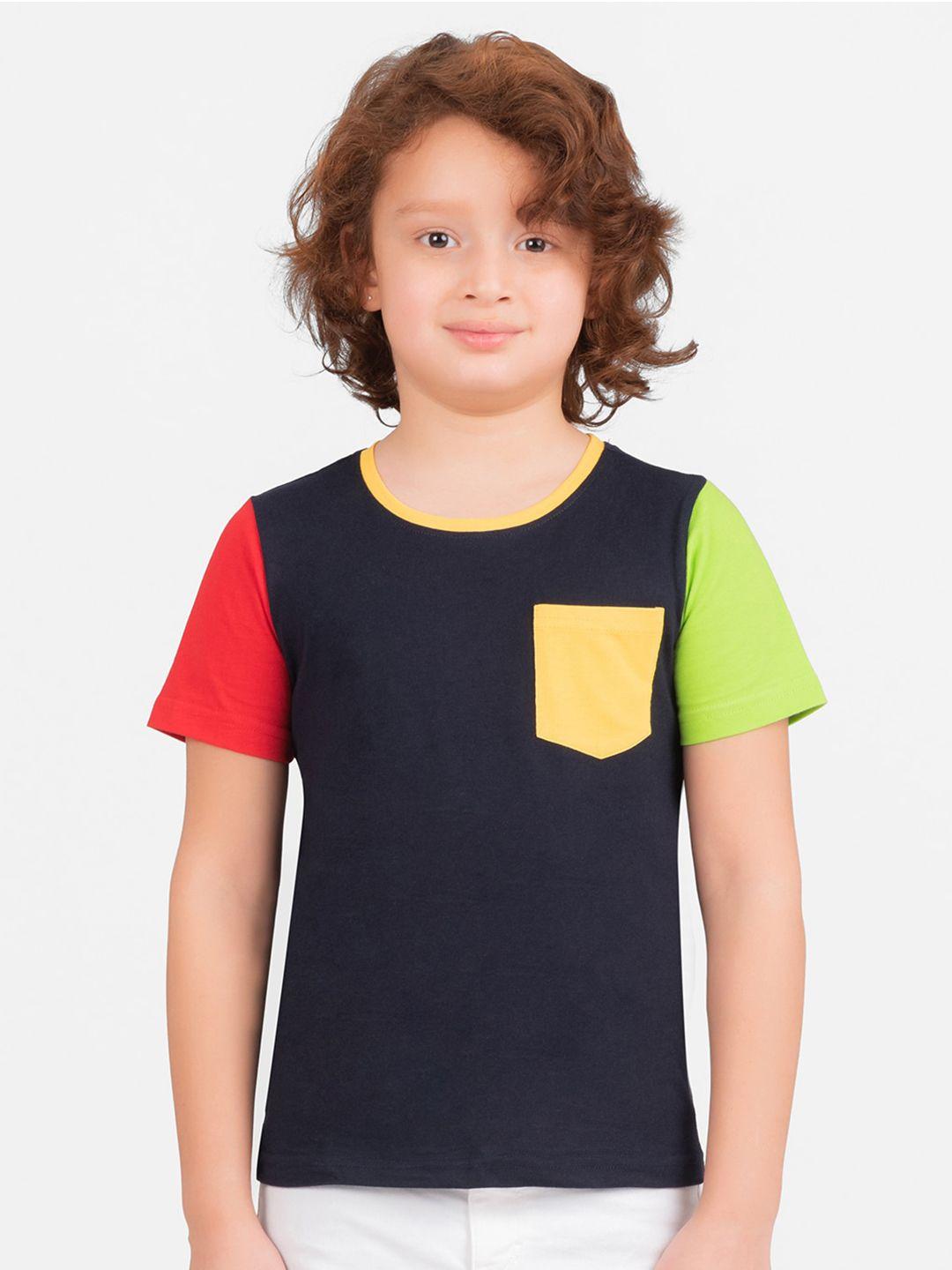 kidklo boys multicoloured colourblocked round neck t-shirt
