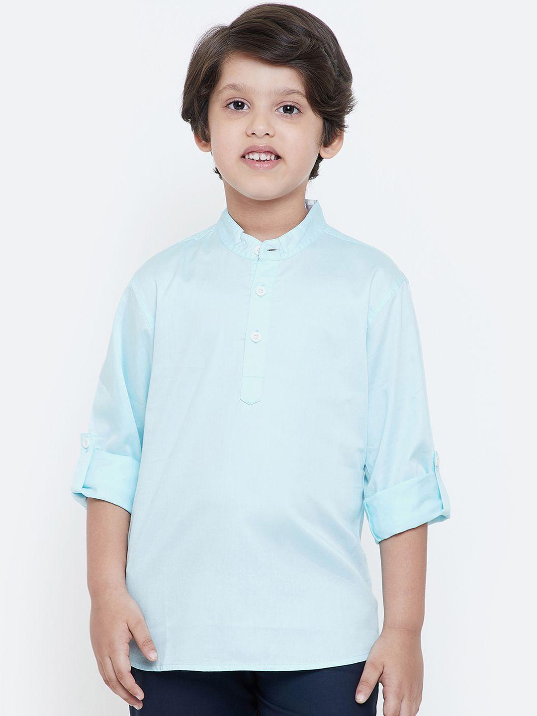 kidklo boys turquoise blue regular fit solid casual shirt