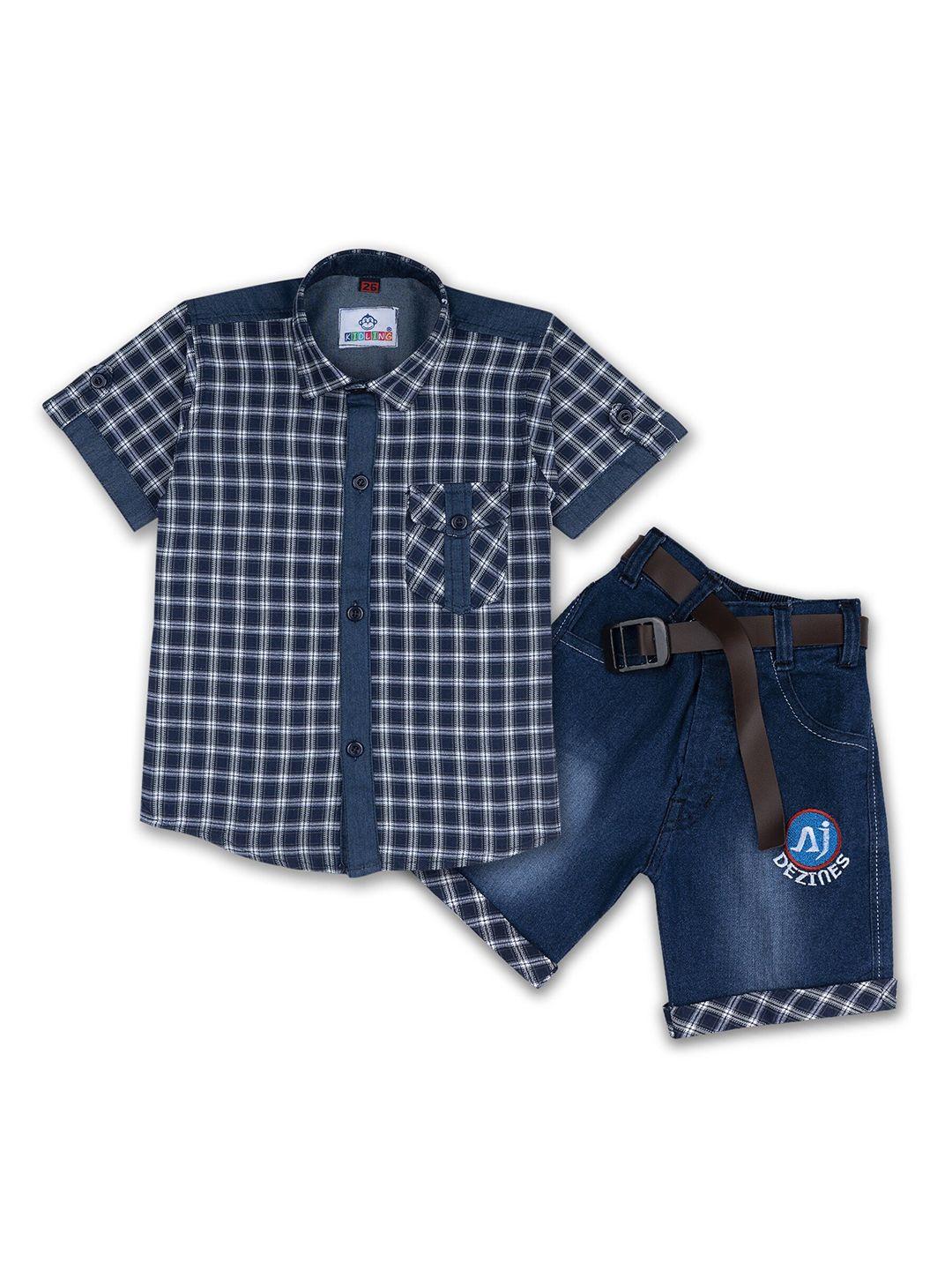 kidling boys white & blue checked shirt with shorts
