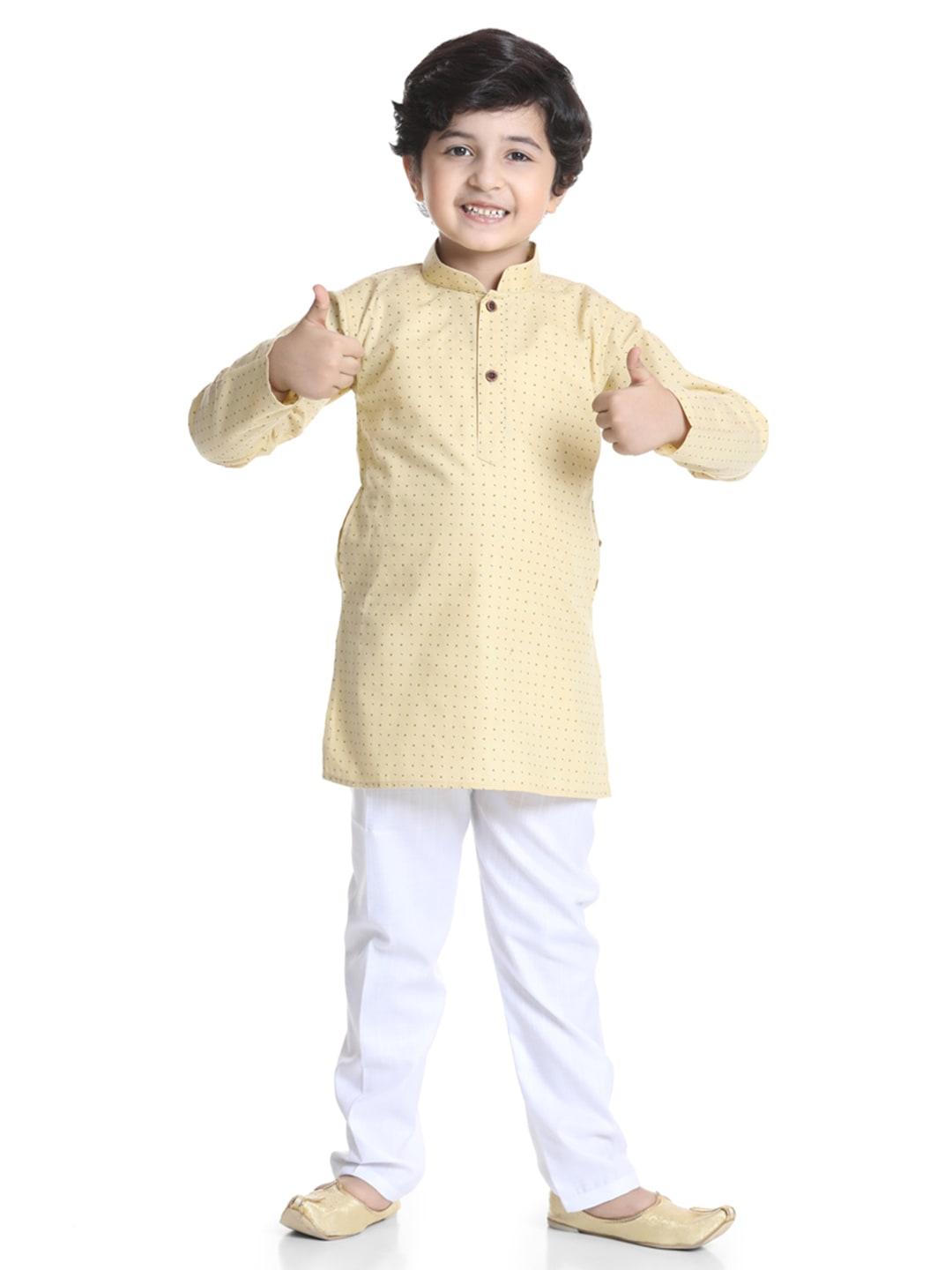kidling boys beige printed pure cotton kurta with pyjamas
