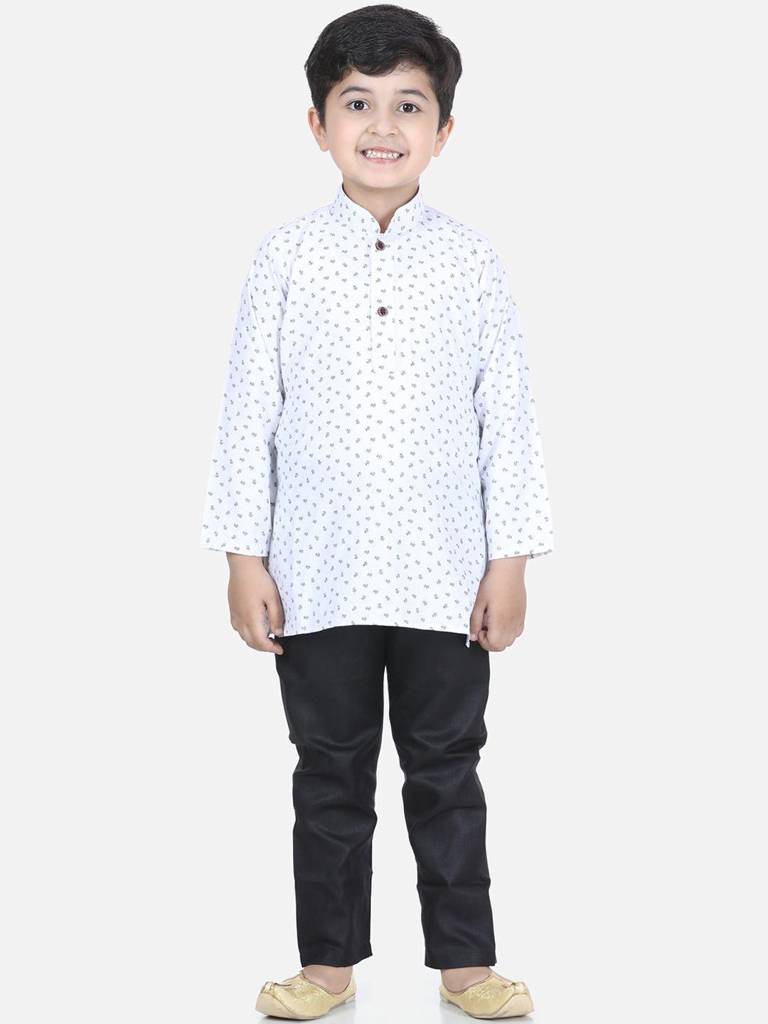 kidling boys black & white printed kurta with pyjamas