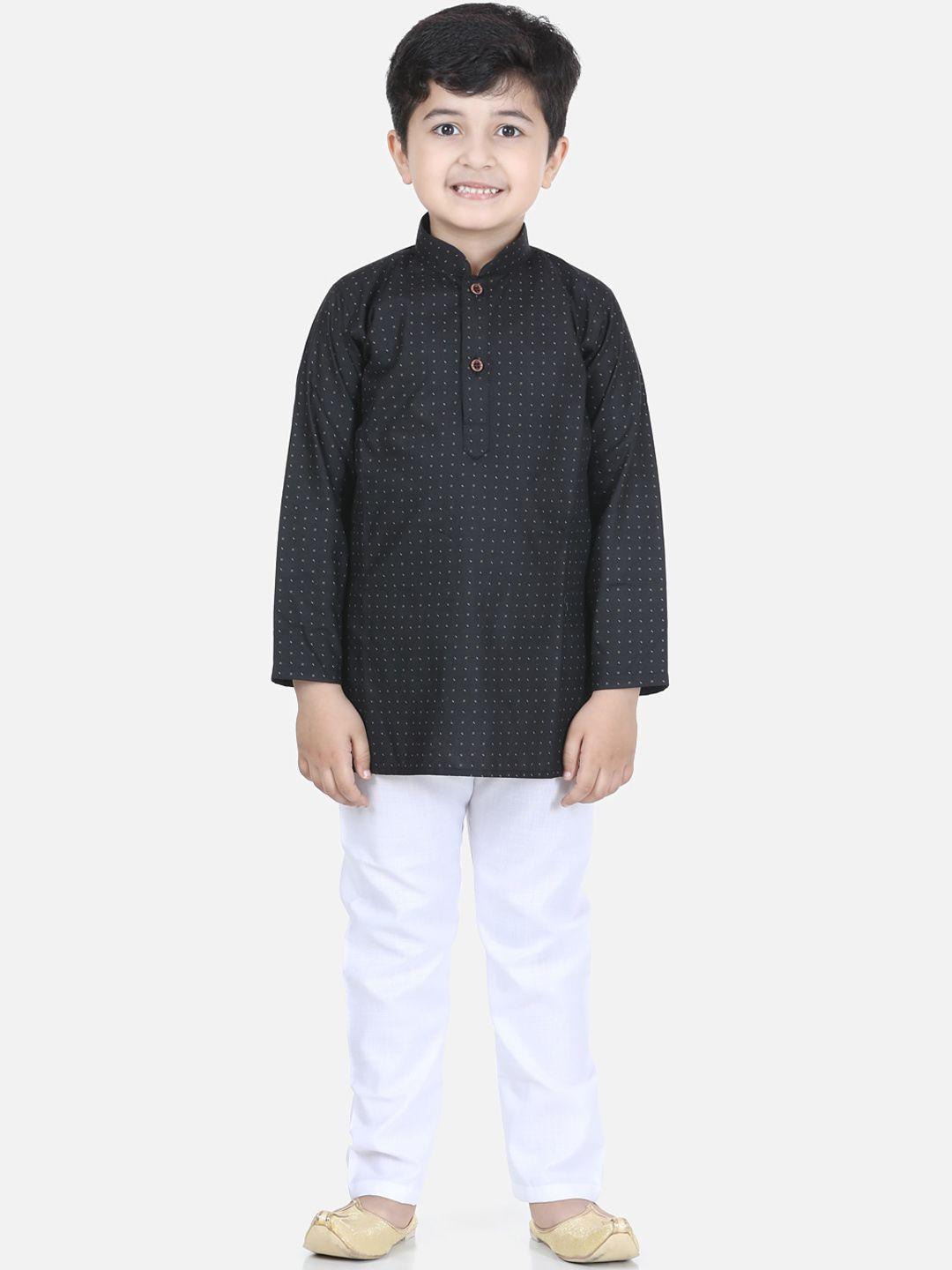 kidling boys black printed kurta with pyjamas