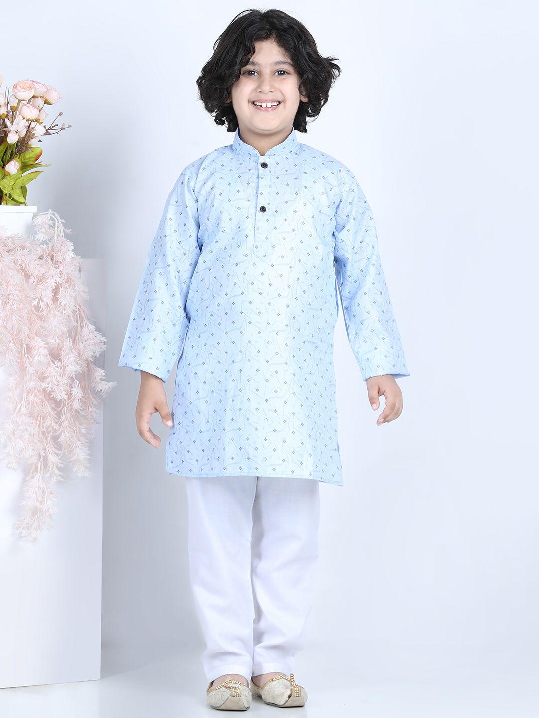 kidling boys blue geometric printed pure cotton kurta with pyjamas