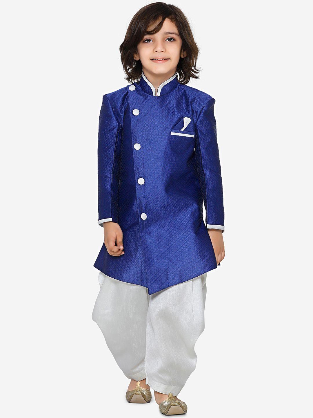 kidling boys navy blue & white sherwani with dhoti