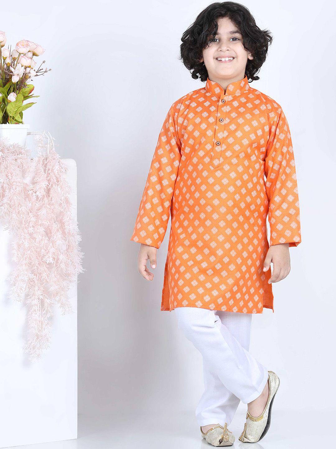 kidling boys orange ethnic motifs printed kurta with pyjamas