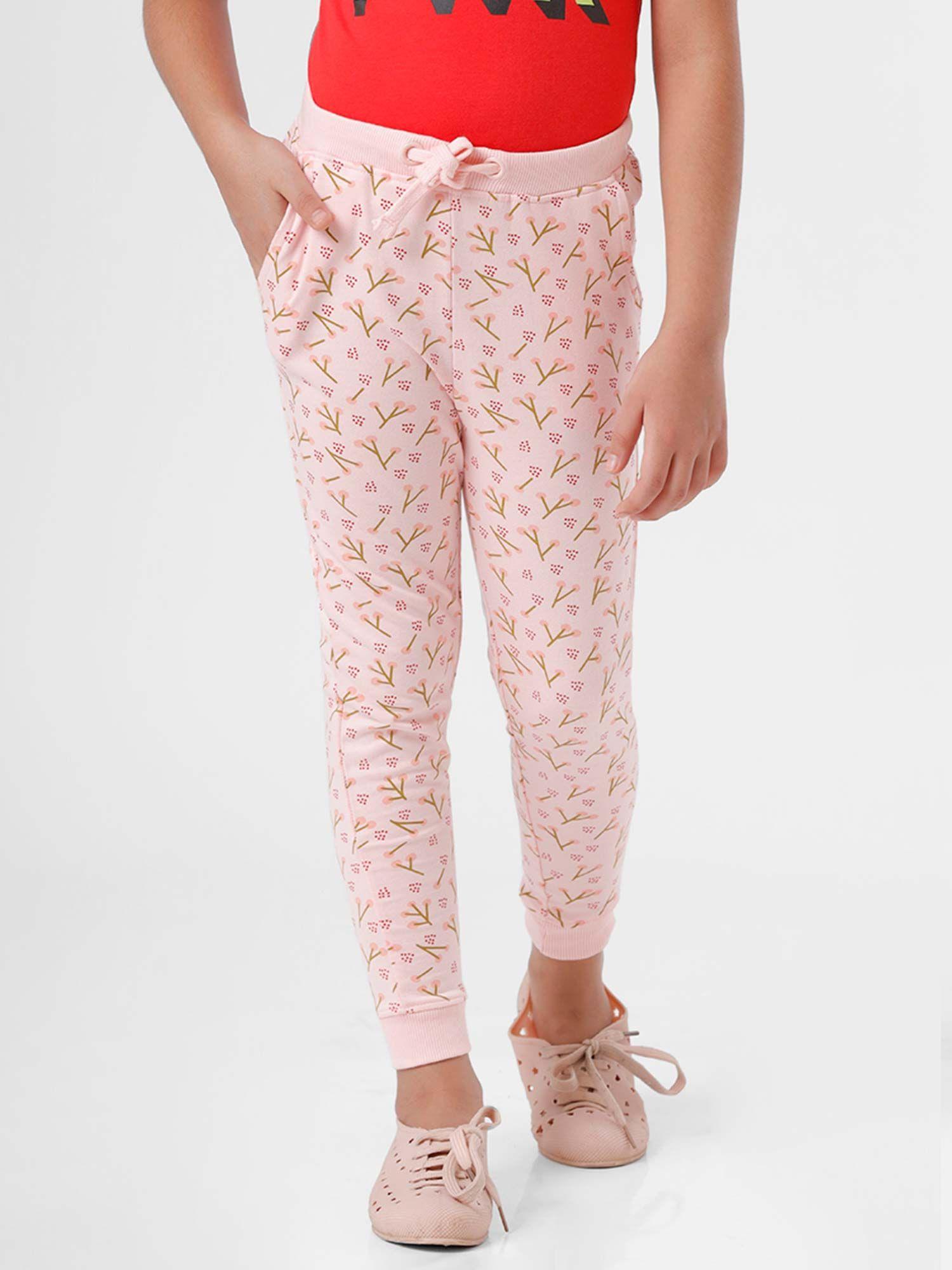 kids - girls jogger knit bottom all over print cotton pink salt