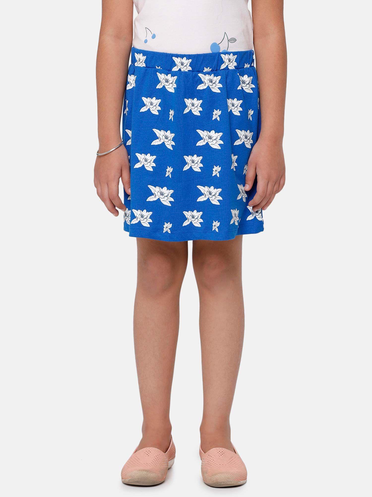 kids - girls skirt knit bottom aop cotton lapis blue