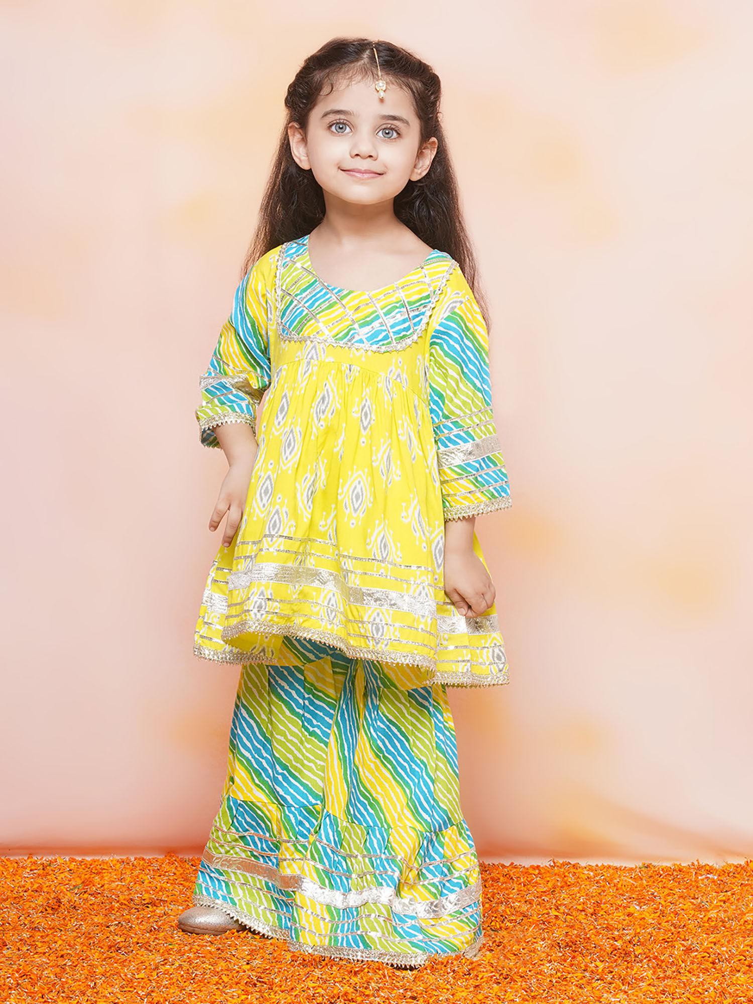 kids cotton yellow kurta & sharara for girls (set of 2)