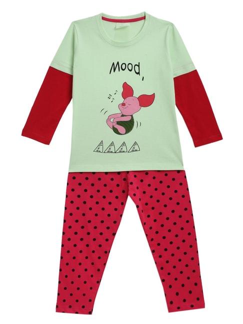 kids craft mint green & red printed t-shirt with pyjamas