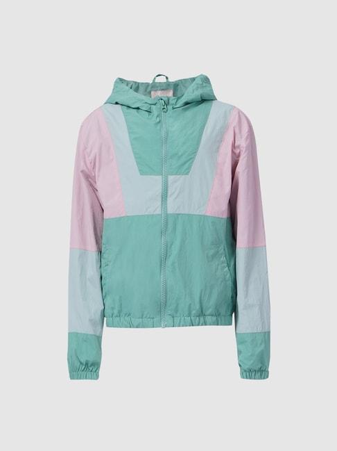 kids only green & pink color block hooded jacket