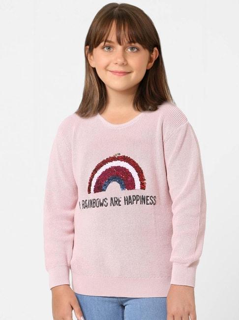 kids only icing pink cotton embellished full sleeves sweater