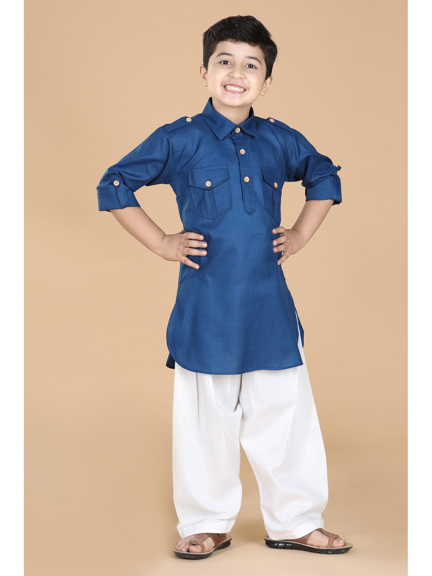 kids pure cotton pathani kurta for boys - blue