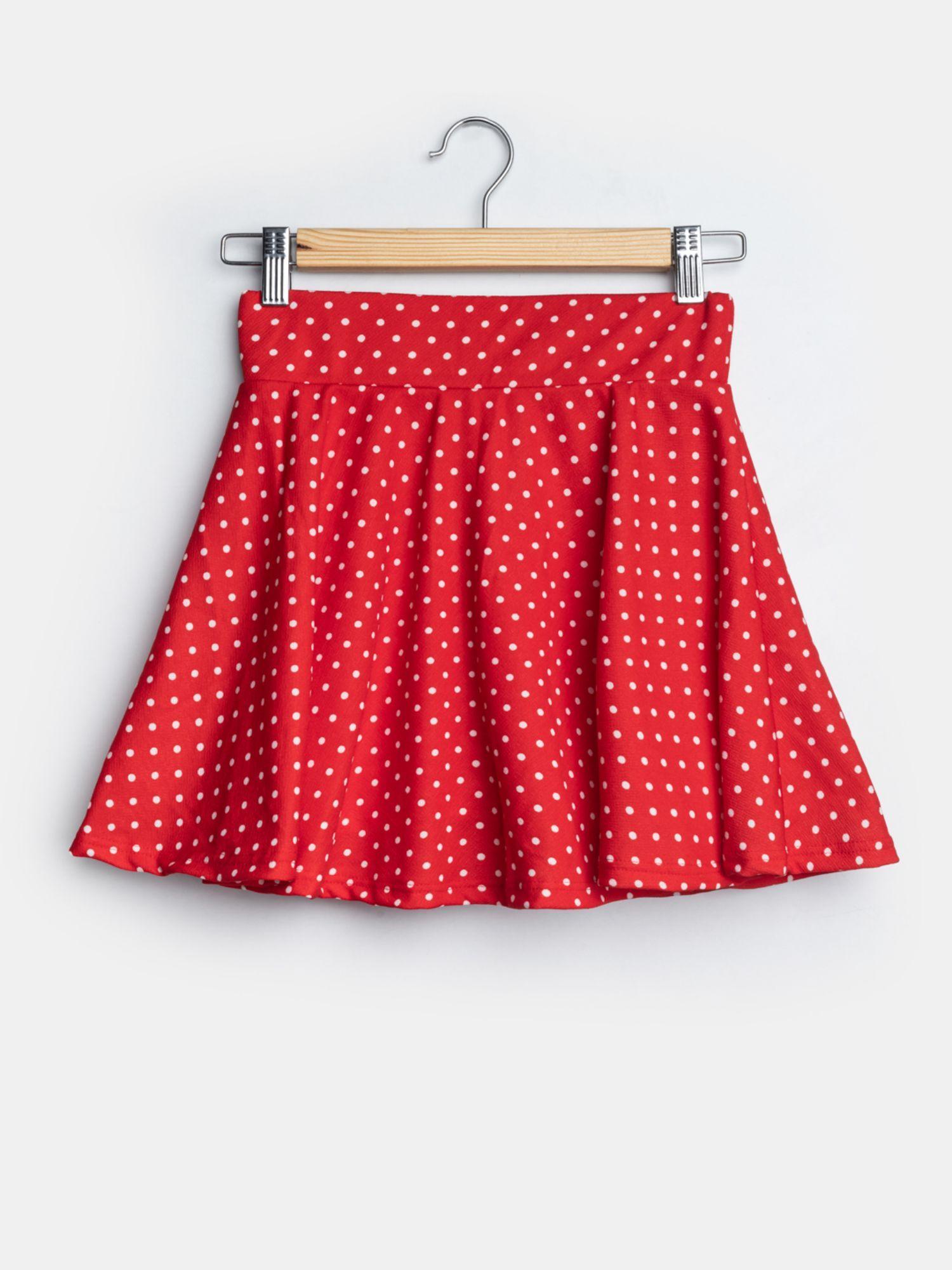 kids stretchable printed skirt with attached shorts (red)