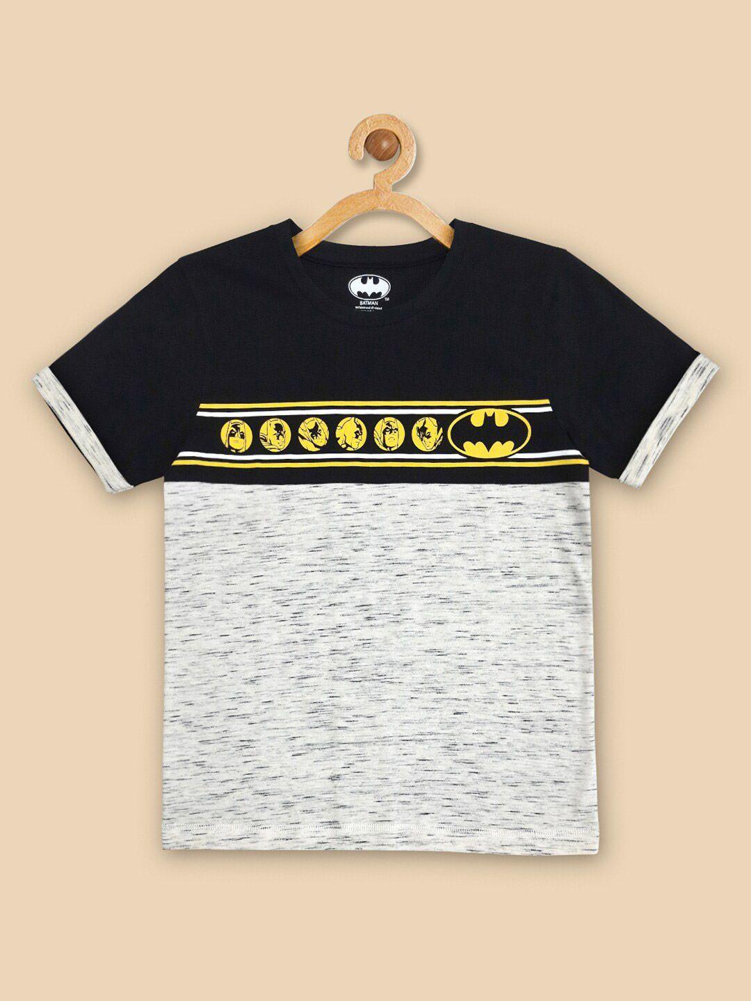 kids ville boys black & white batman printed extended sleeves t-shirt