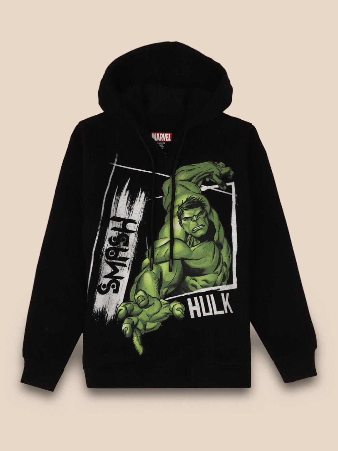 kids ville boys black hulk printed hooded sweatshirt