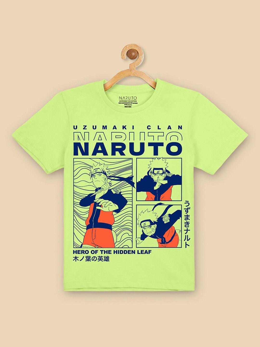 kids ville boys green & blue naruto printed pure cotton tshirts