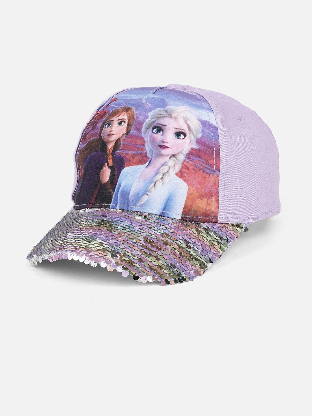 kids ville girls purple & turquoise blue frozen printed cotton baseball cap