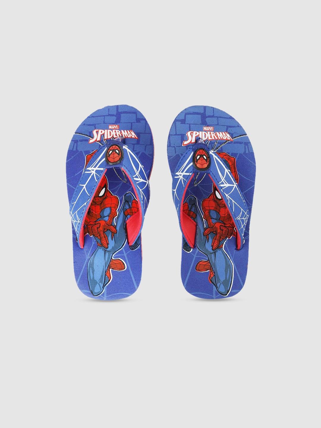 kids ville spiderman featured boys blue & red printed rubber thong flip-flops