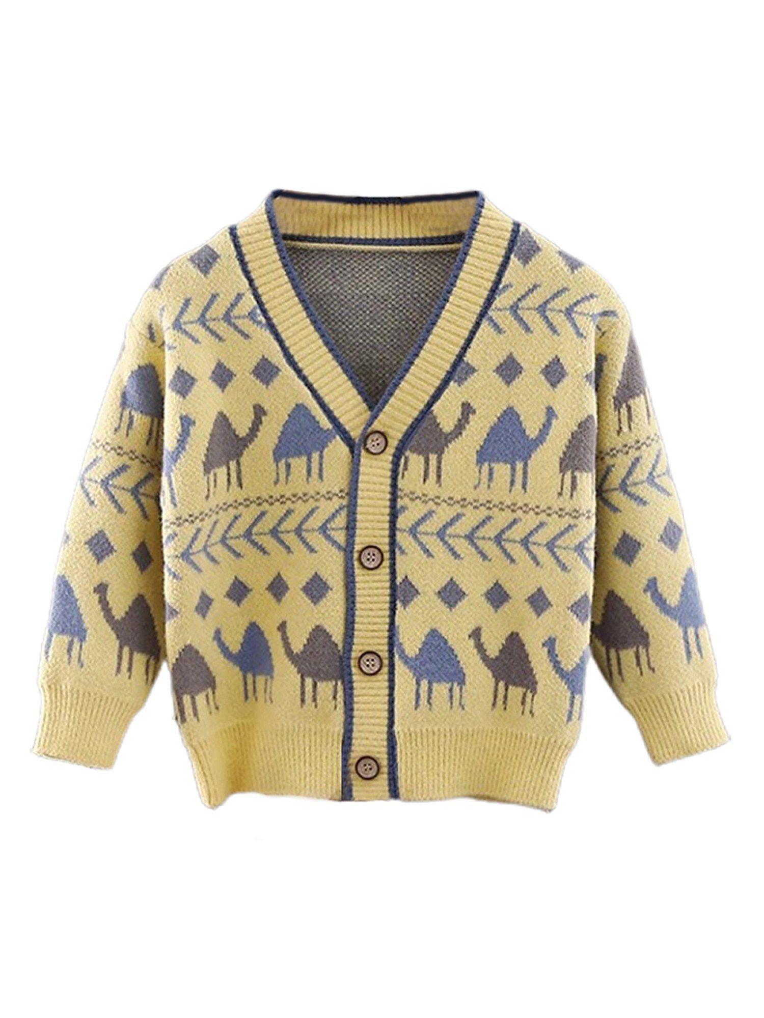 kids-yellow-camel-troop,-cardigan-v-neck-sweater