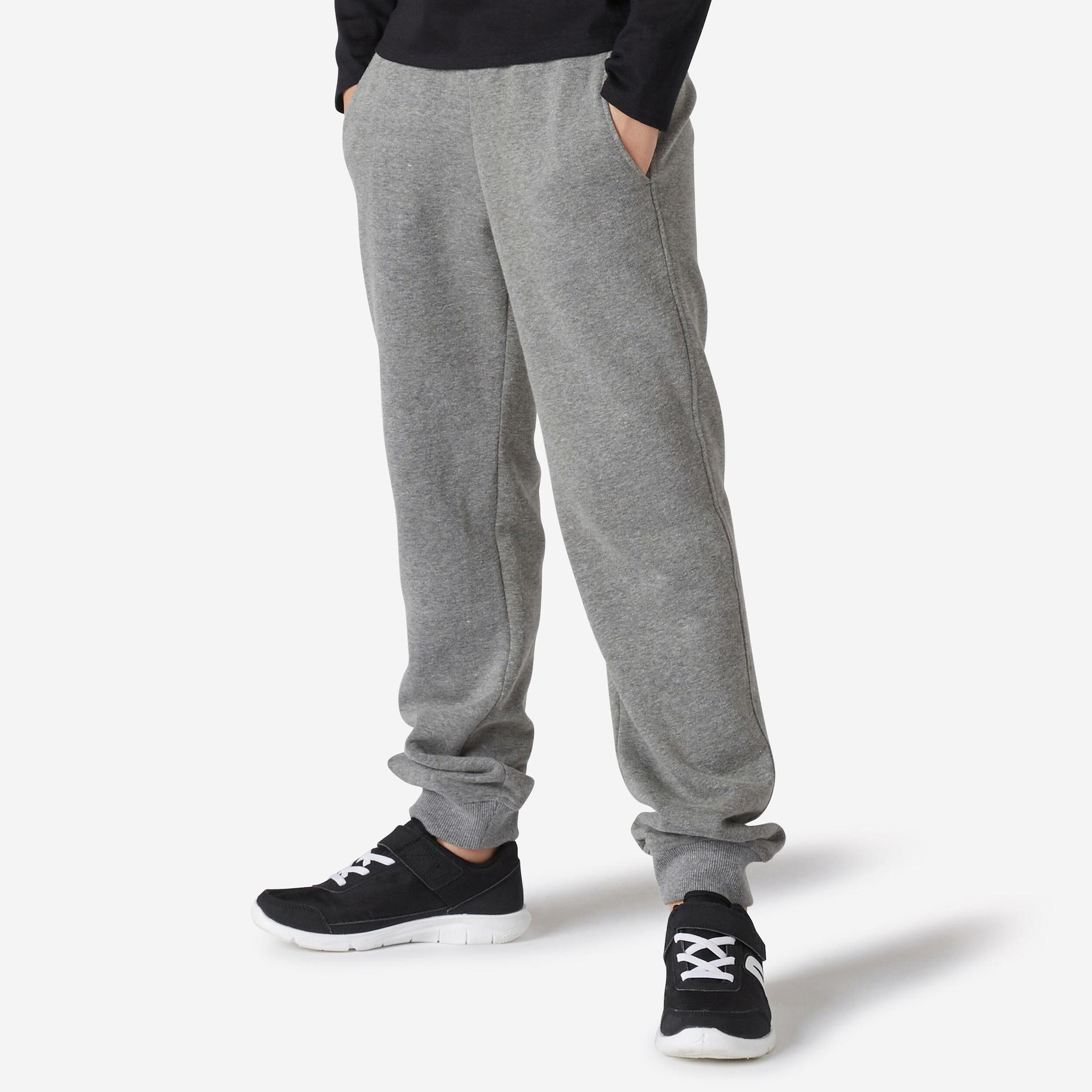 kids' warm straight-cut jogging bottoms 500 - mid grey marl