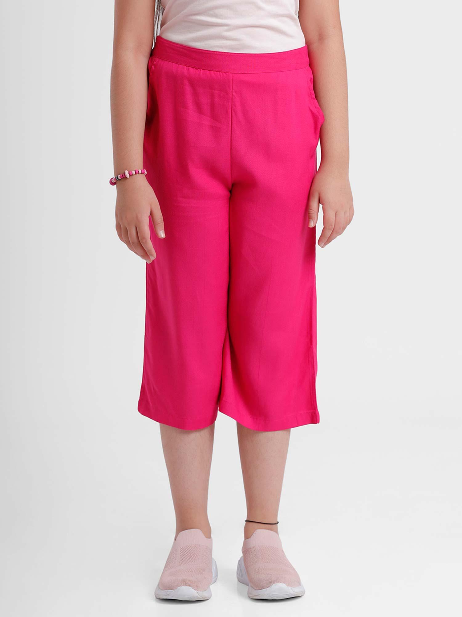 kids - girls culottes woven bottom solid rayon fuchsia