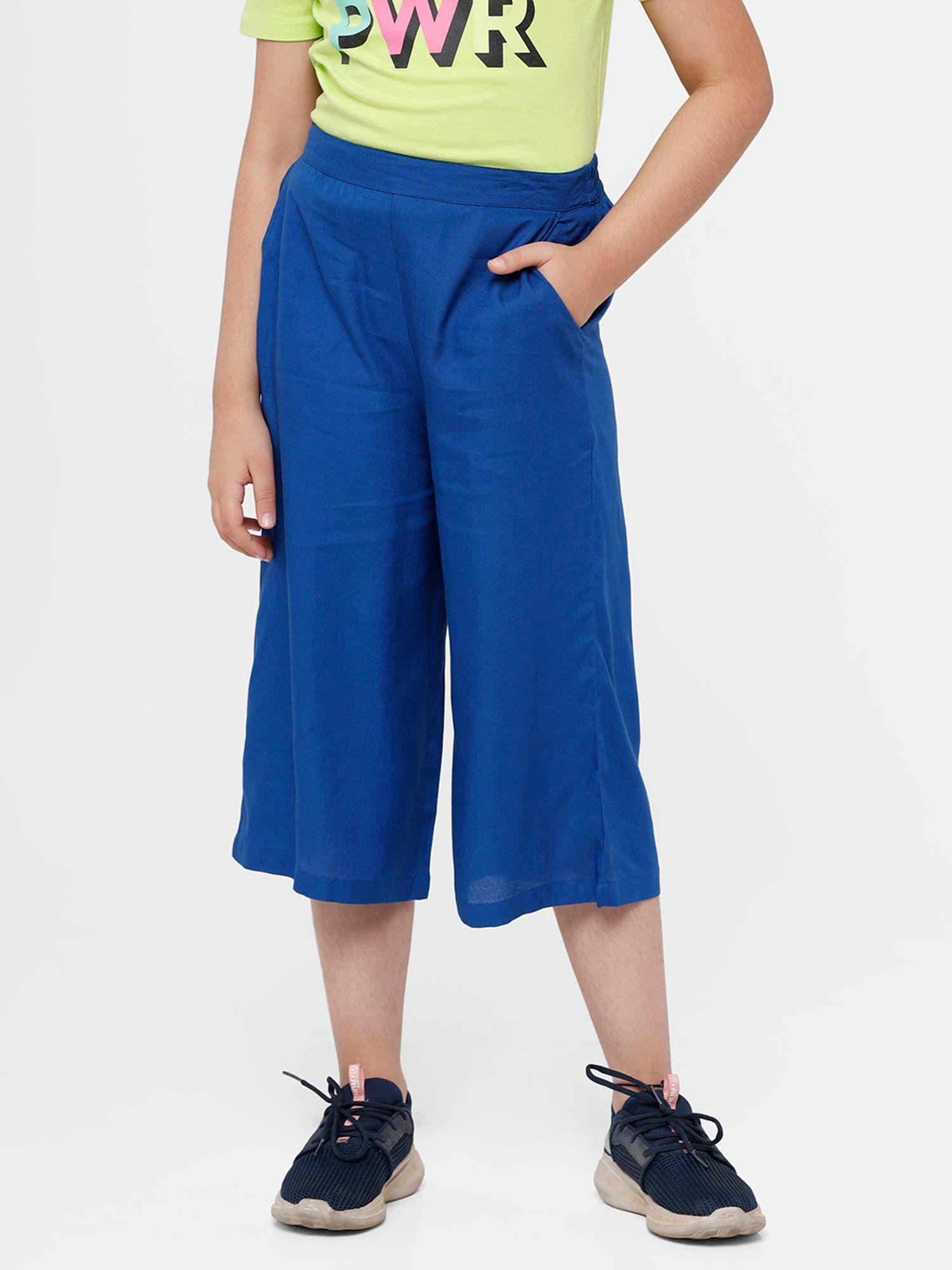 kids - girls culottes woven bottom solid rayon navy blue