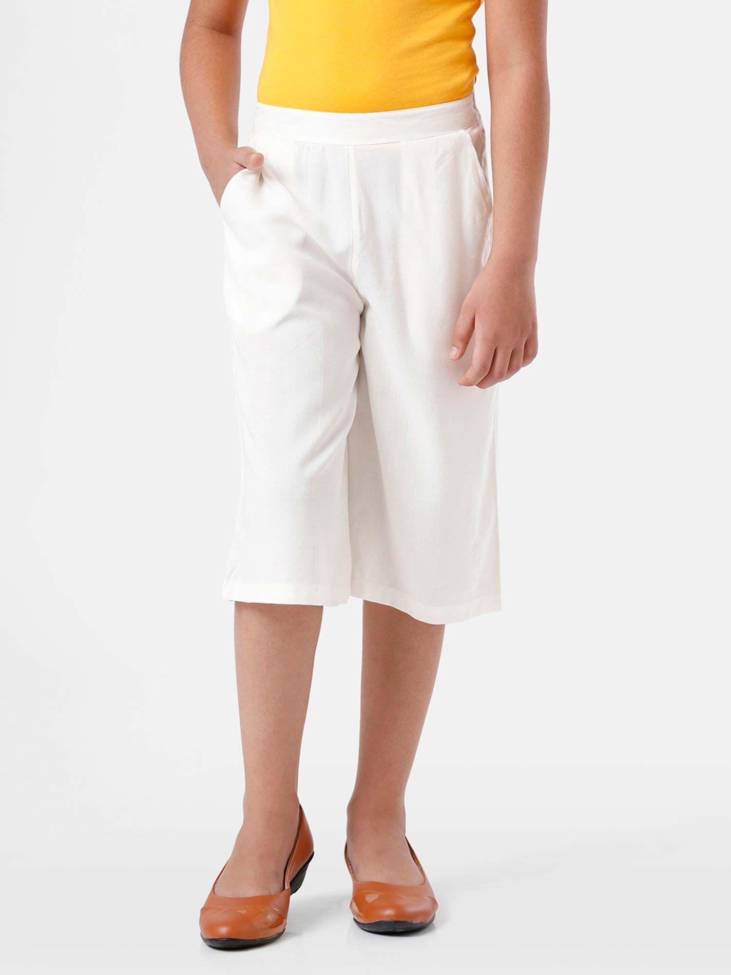 kids - girls culottes woven bottom solid rayon offwhite