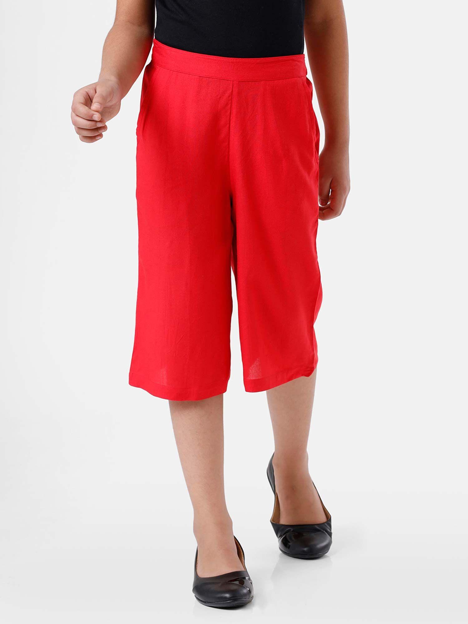 kids - girls culottes woven bottom solid rayon red