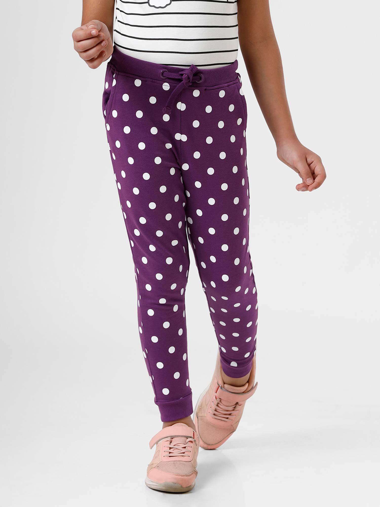 kids - girls jogger knit bottom all over print cotton plum