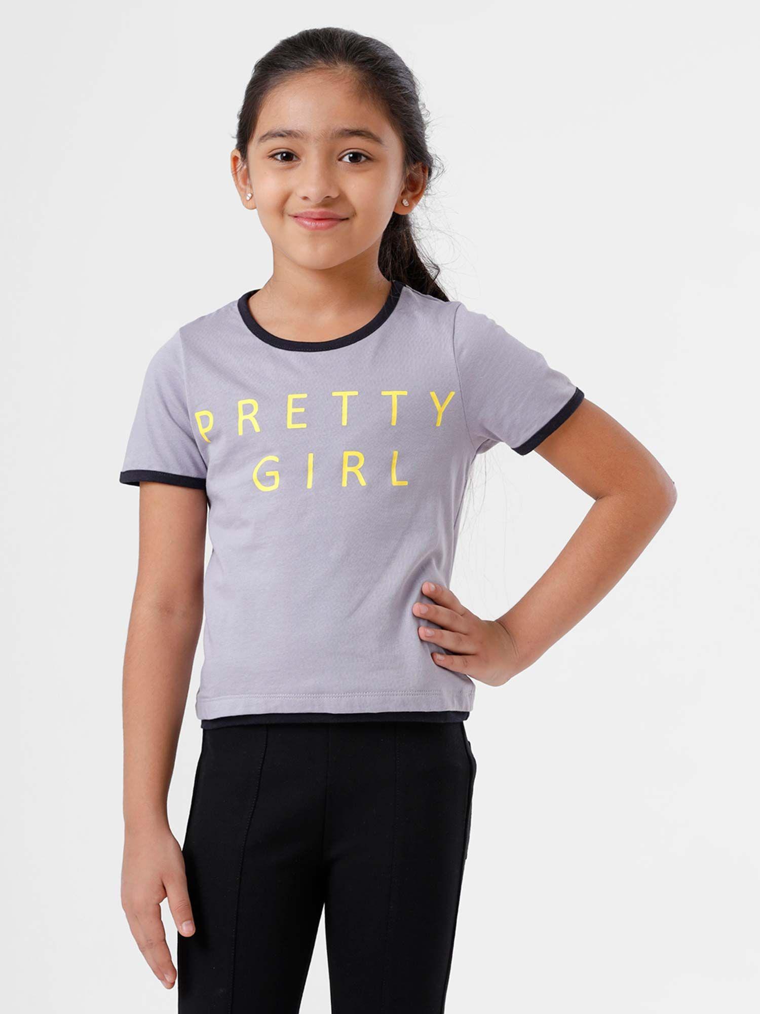 kids - girls top knit top placement print cotton dapple grey
