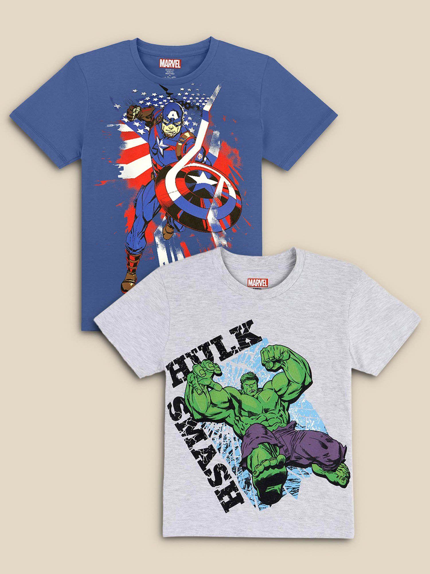 kids boys captain america printed multi-color t-shirt (pack of 2)