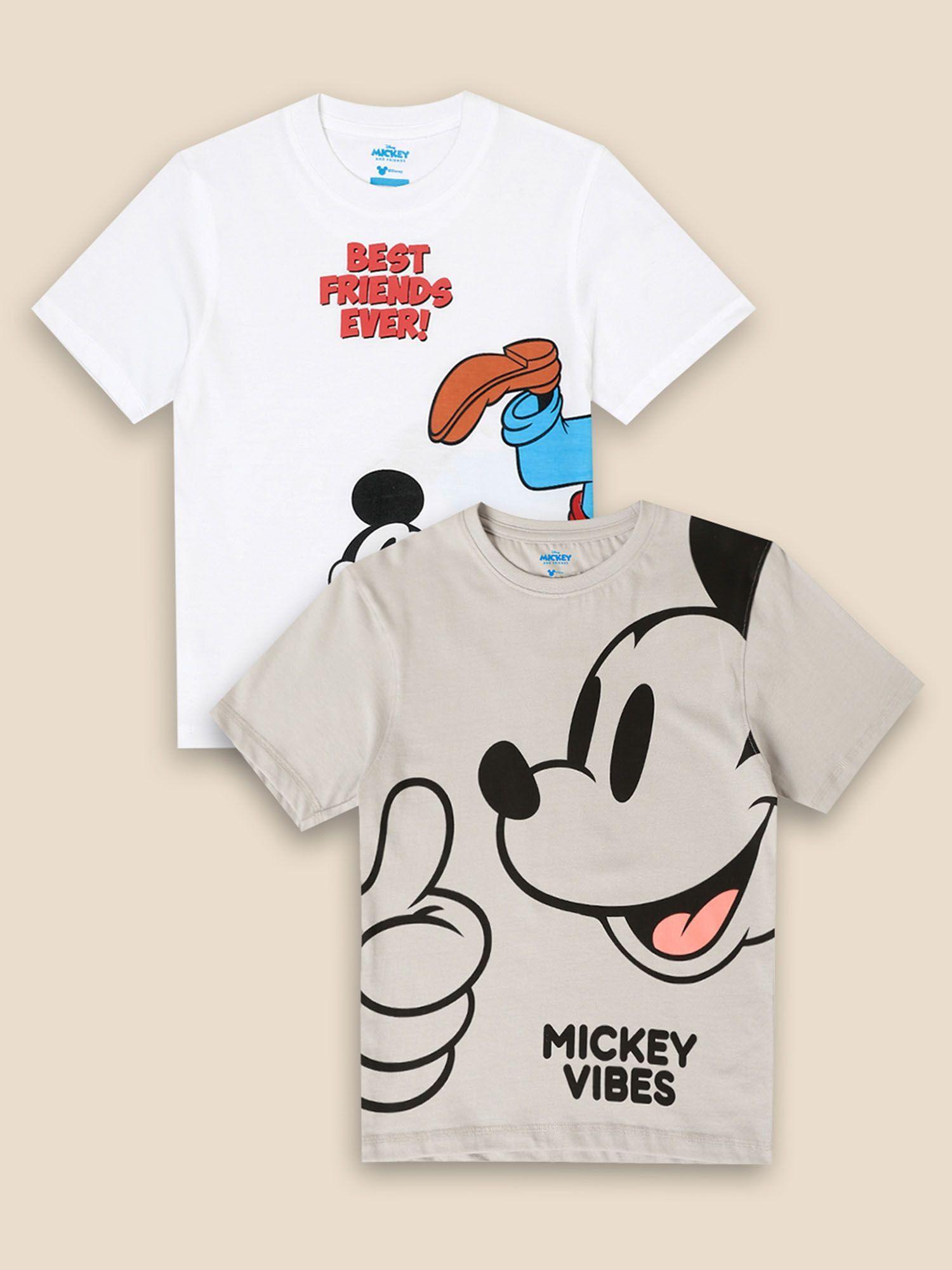 kids boys mickey & friends printed grey & white t-shirts (pack of 2)