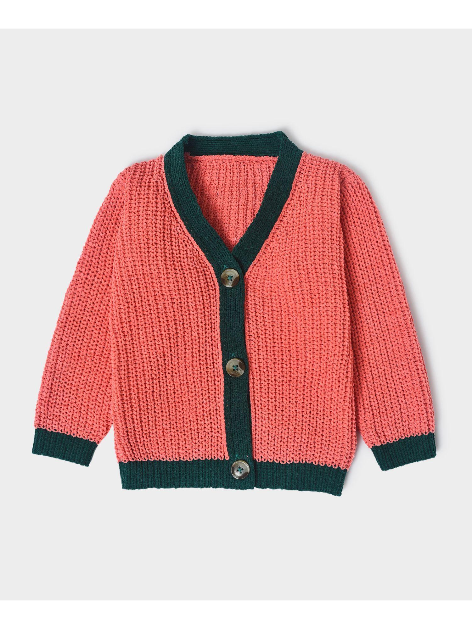kids cable knit pink cardigan