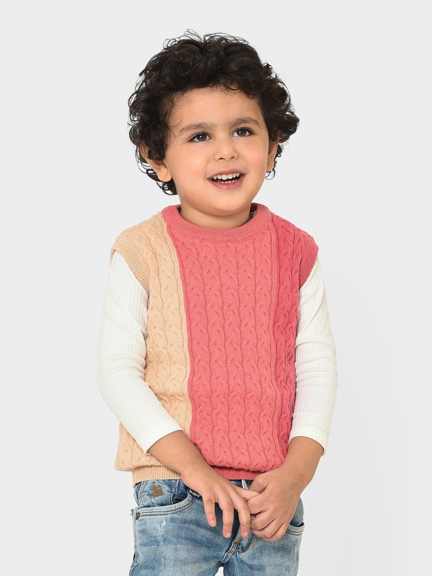 kids cable knit woollen pink sweater