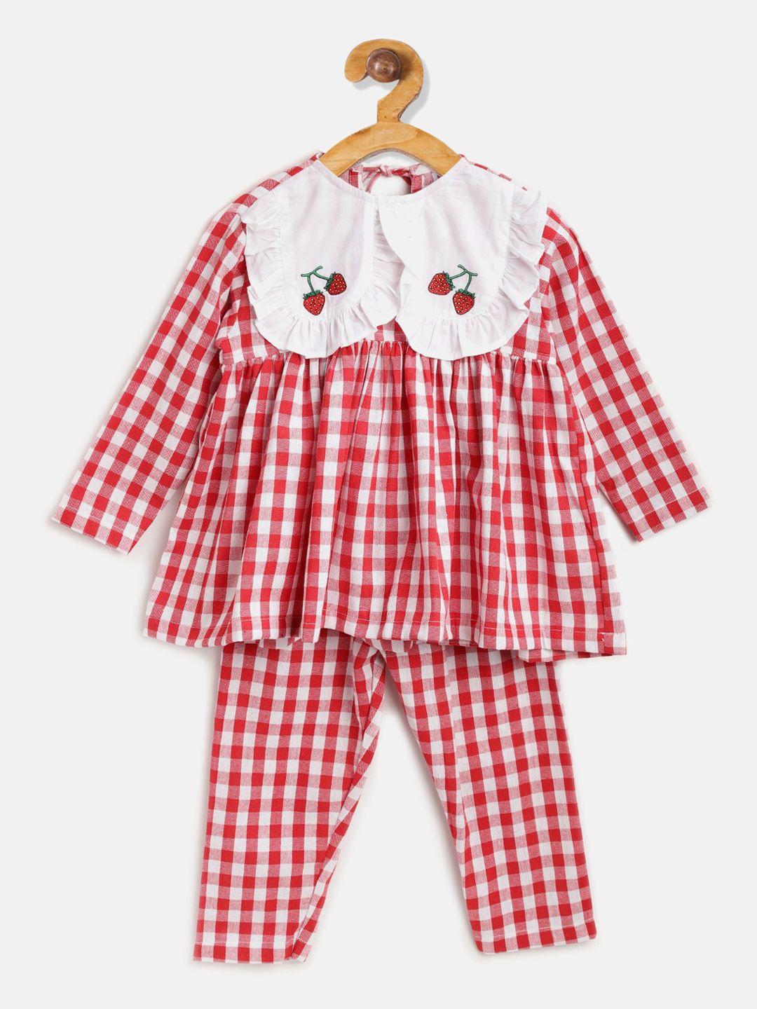 kids clan kids red & white checked night suit