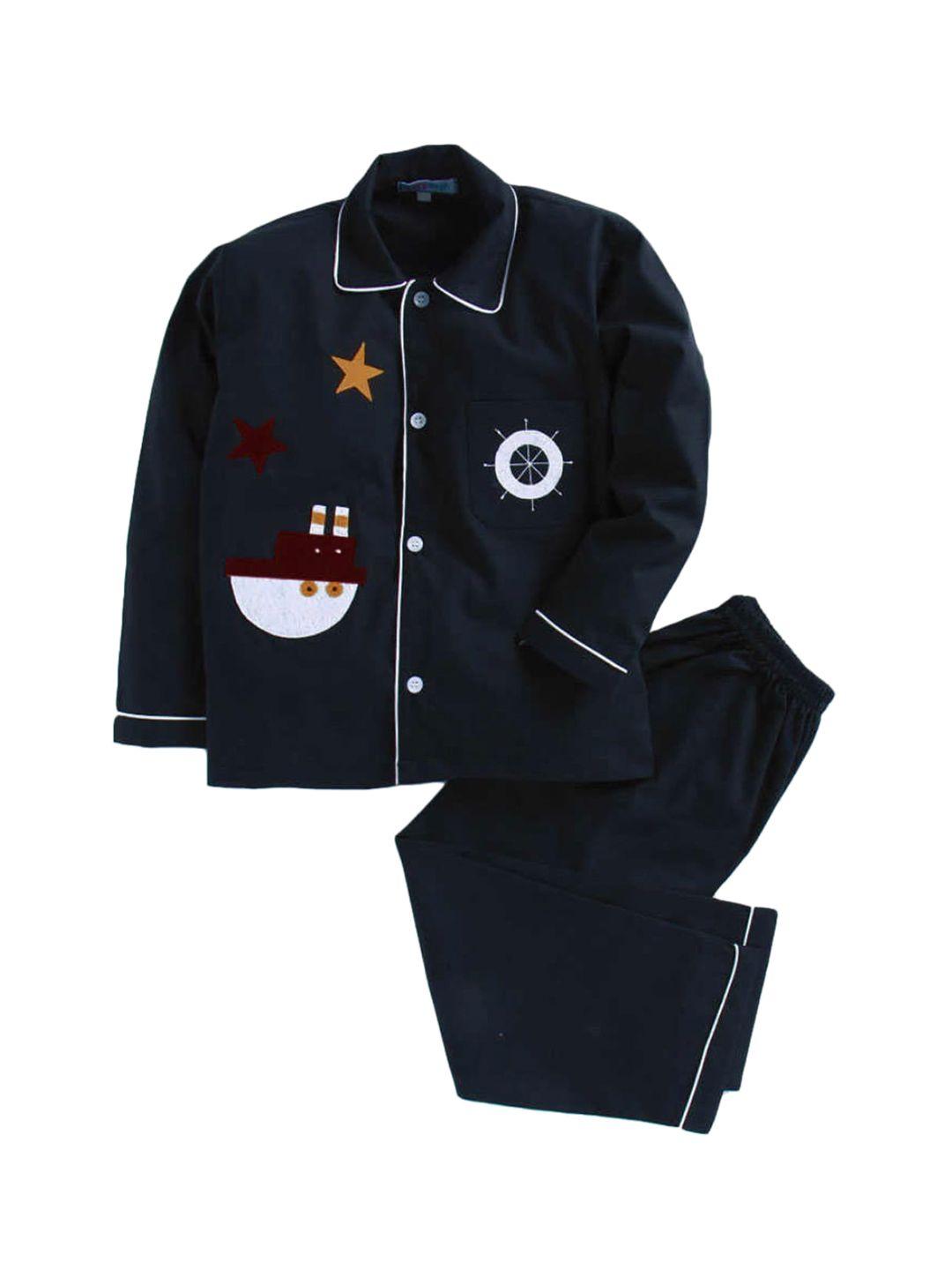 kids clan unisex kids black printed night suit-sw-145a(1y-2y)-black