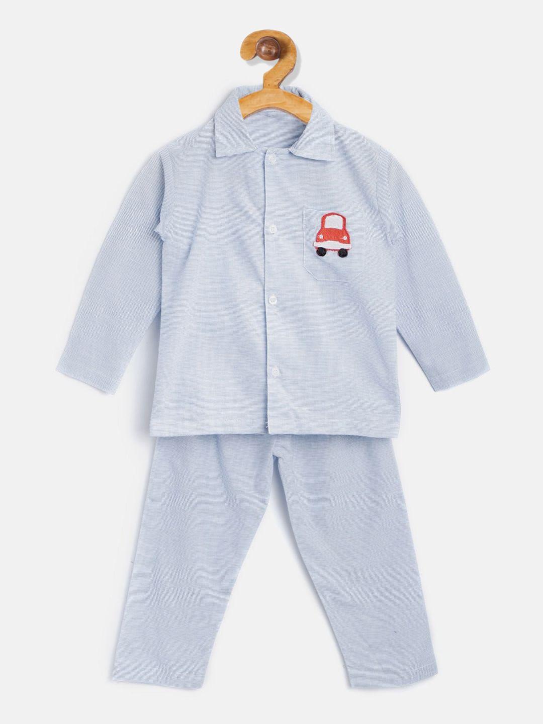 kids clan unisex kids blue & white striped car patch night suit