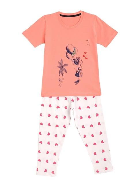 kids craft peach cotton printed t-shirt & pants