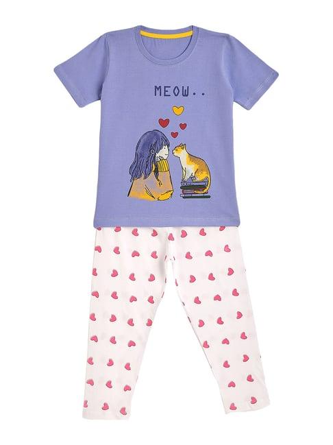 kids craft purple cotton printed t-shirt & pants