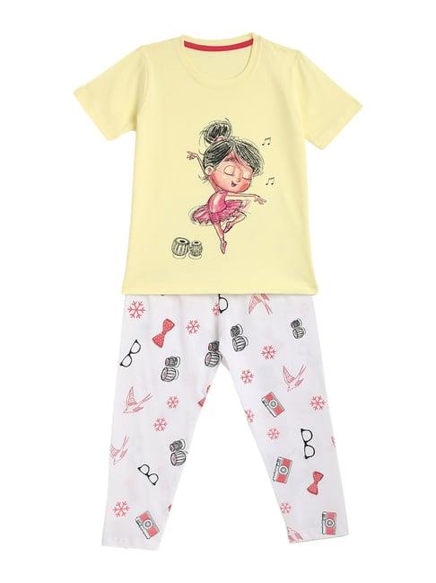 kids craft yellow cotton printed t-shirt & pants