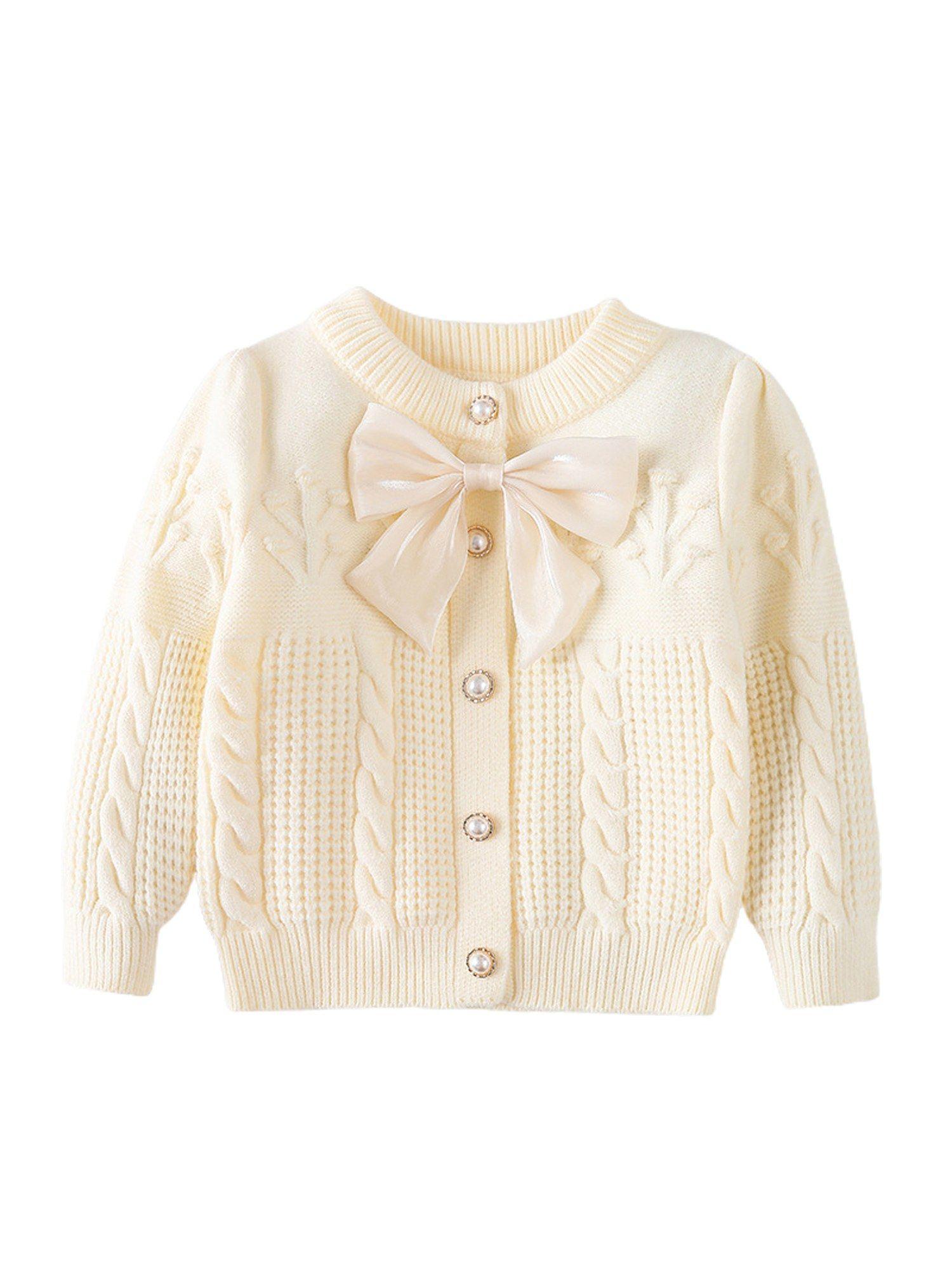 kids cream knitted cardigan sweater with bow
