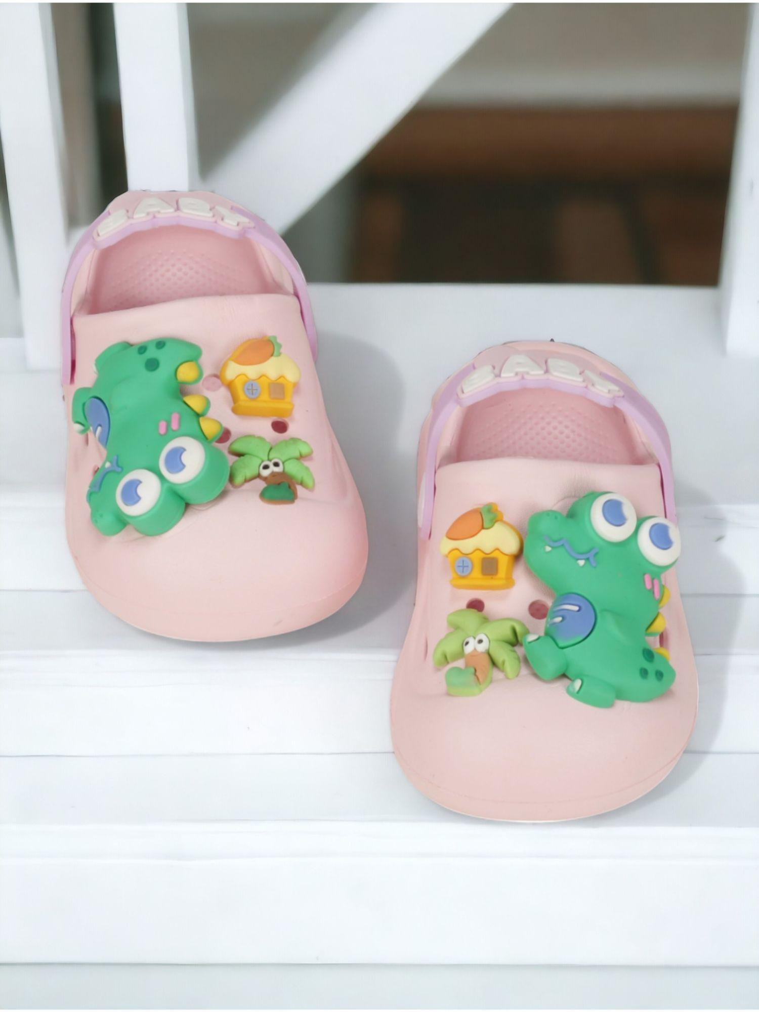 kids dinosaur applique anti-slip clogs - pink