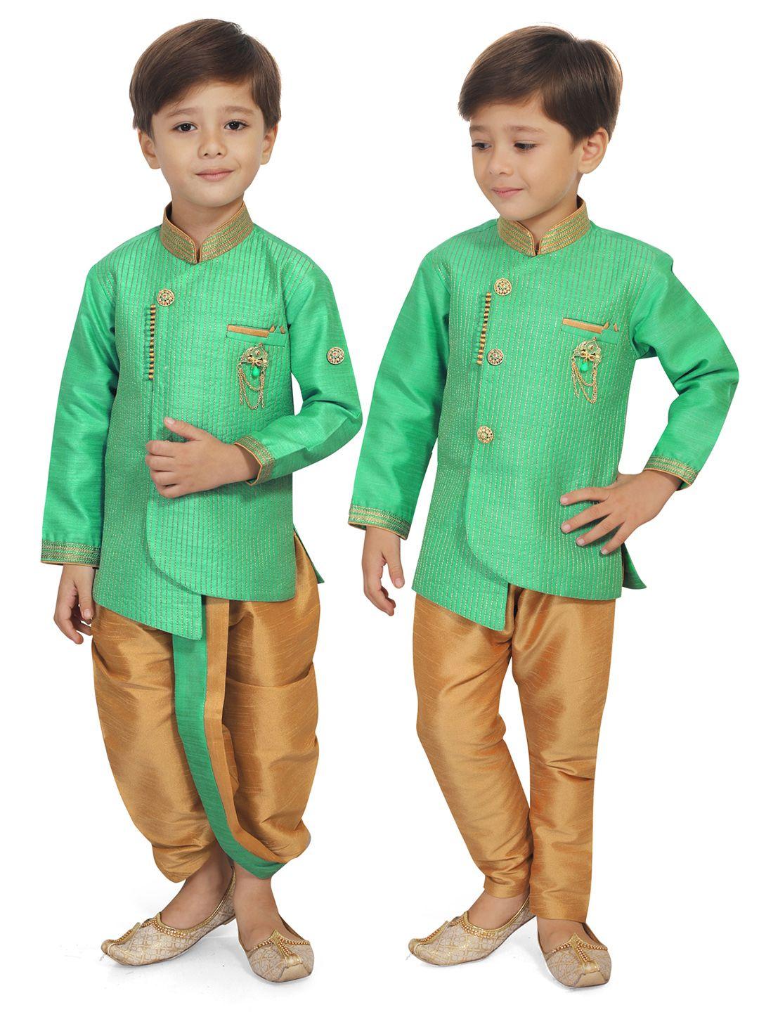 kids farm boys embroidered silk kurta with pyjamas combo set