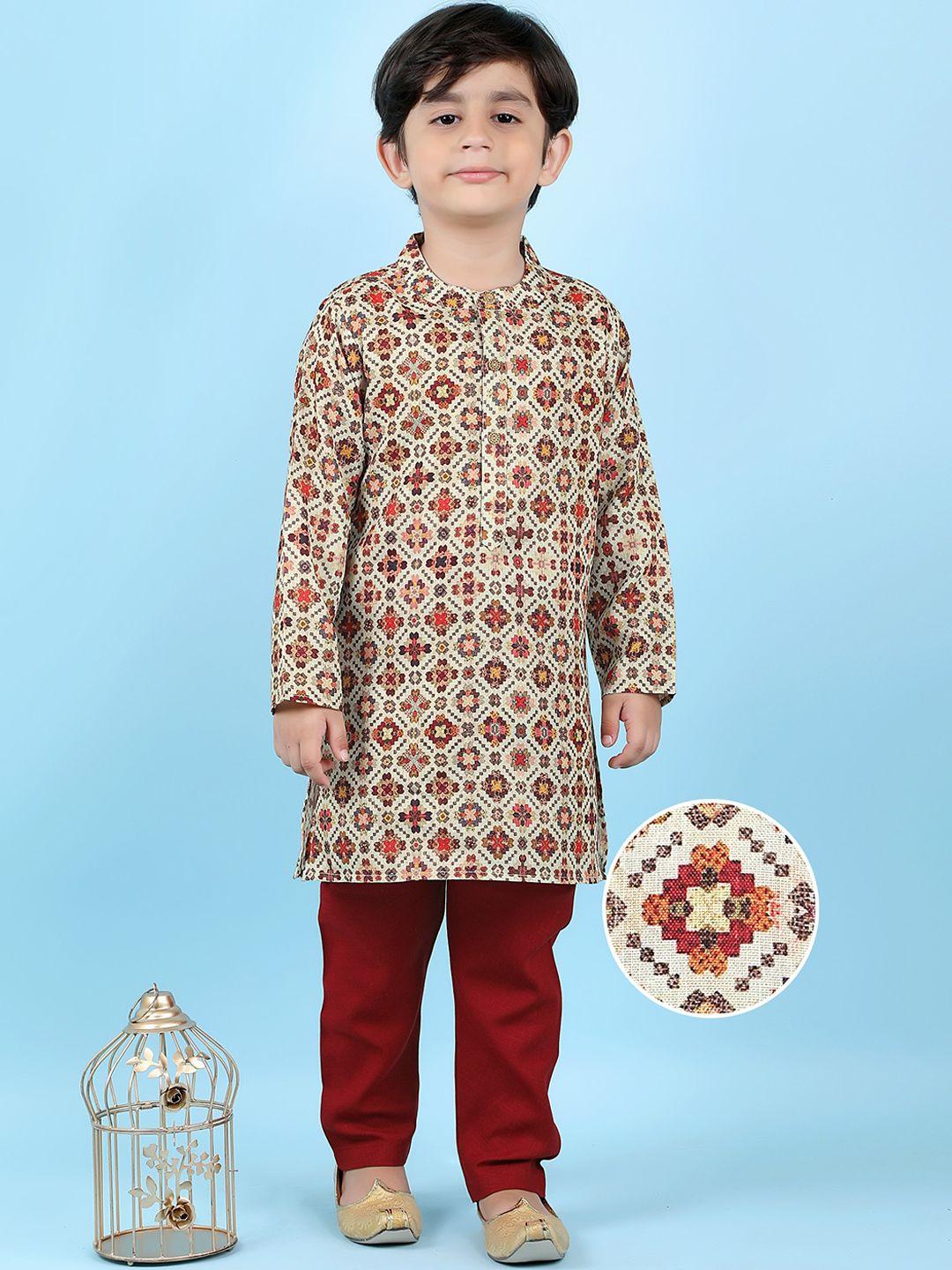 kids farm boys ethnic motif printed regular pure cotton kurta with pyjamas