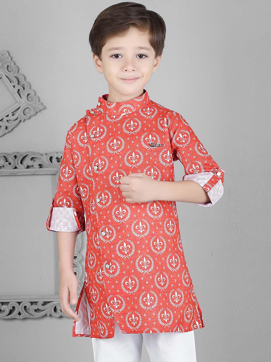 kids farm boys ethnic motifs printed kurta with churidar