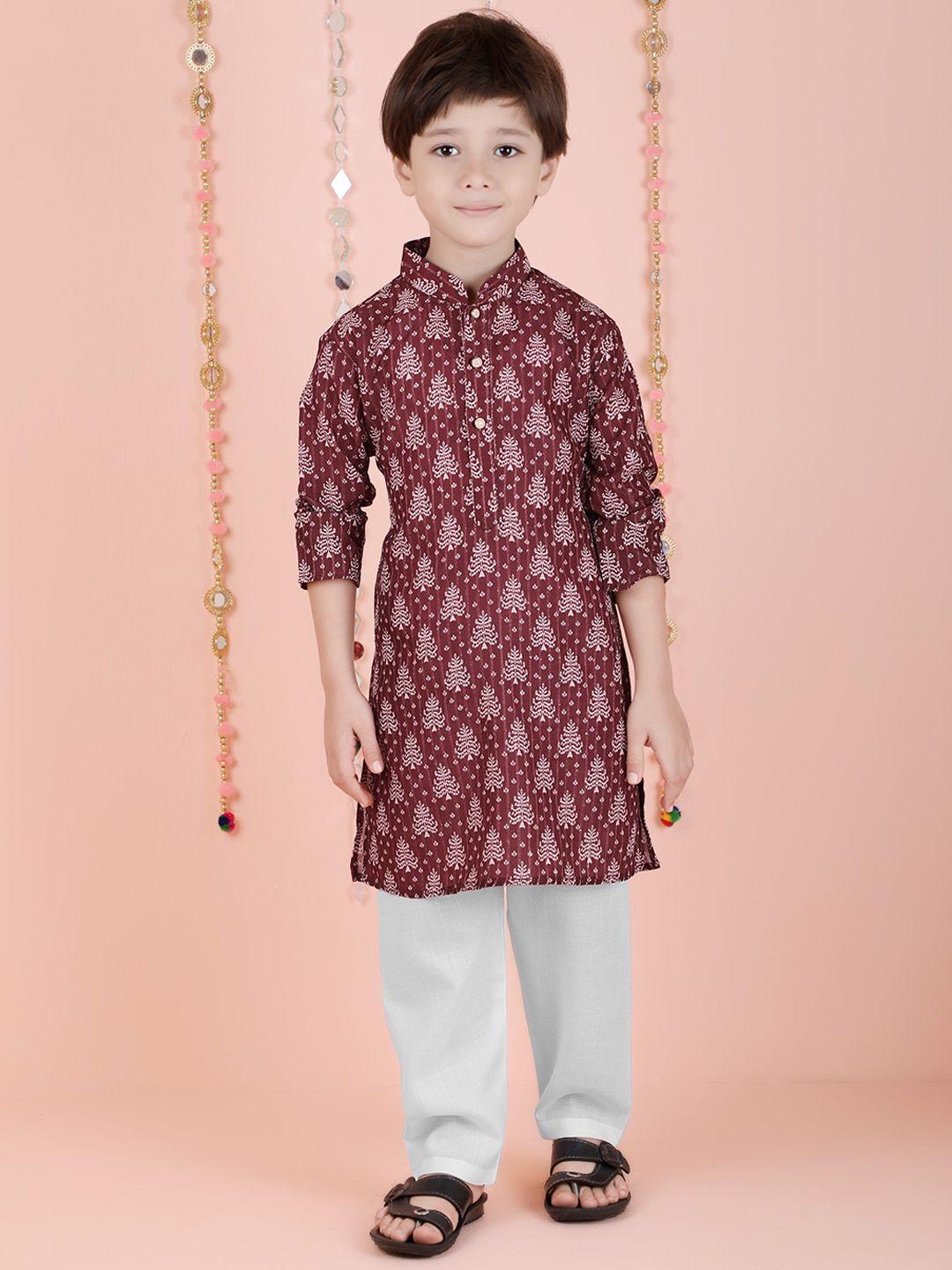kids farm boys ethnic motifs printed kurta with trousers