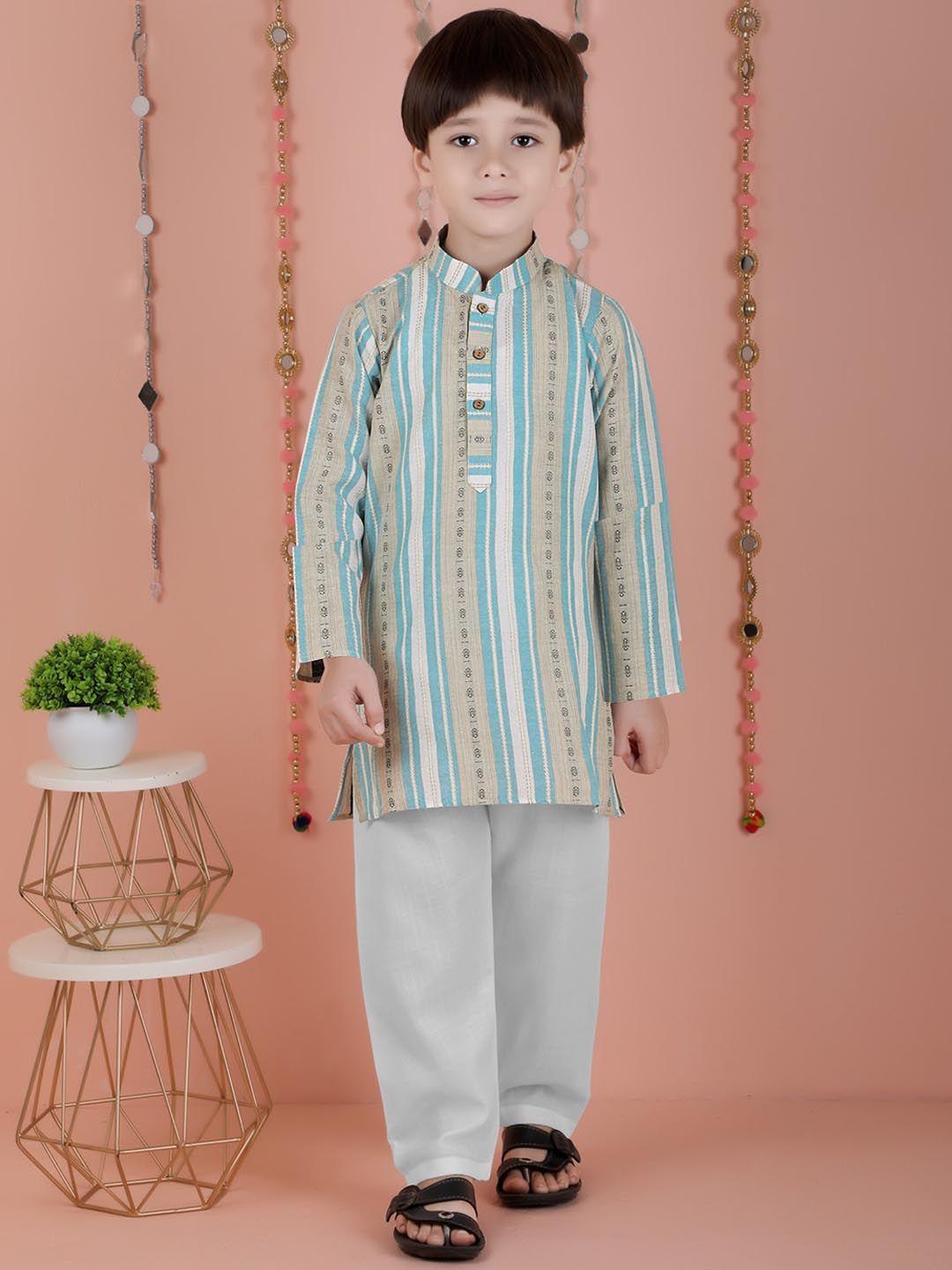 kids farm boys ethnic motifs woven design pure cotton kurta with pyjama